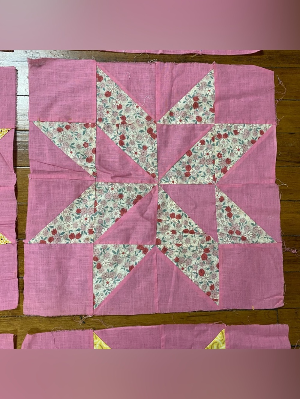 Set of 9 Vintage 8 Point Star Feed Sack Quilt Blocks 15 1/2” x 15 1/2” each - Picture 7 of 10